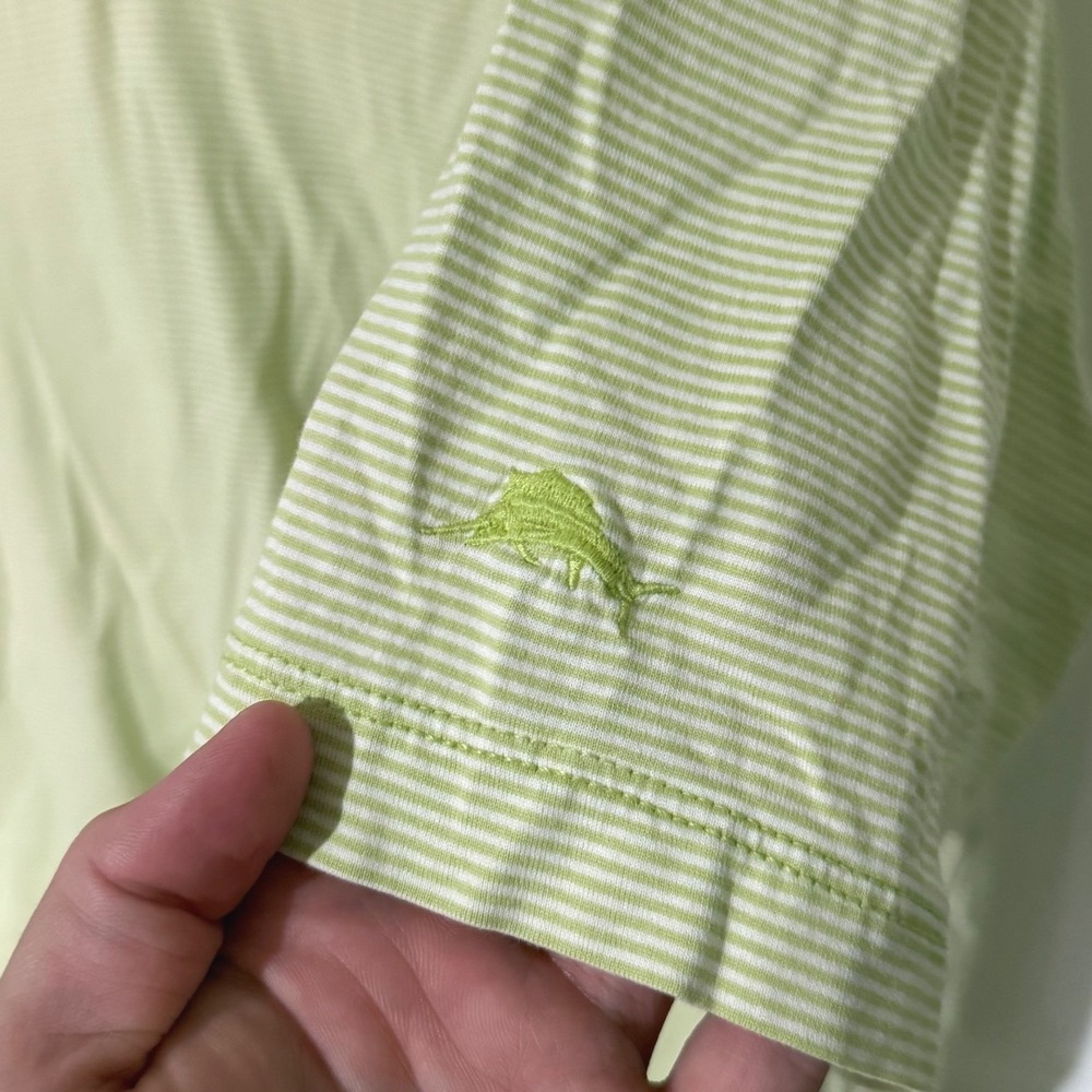 Tommy Bahama Mens XL Polo Shirt Lime Green White Striped Cotton Short Sleeve - Picture 2 of 5